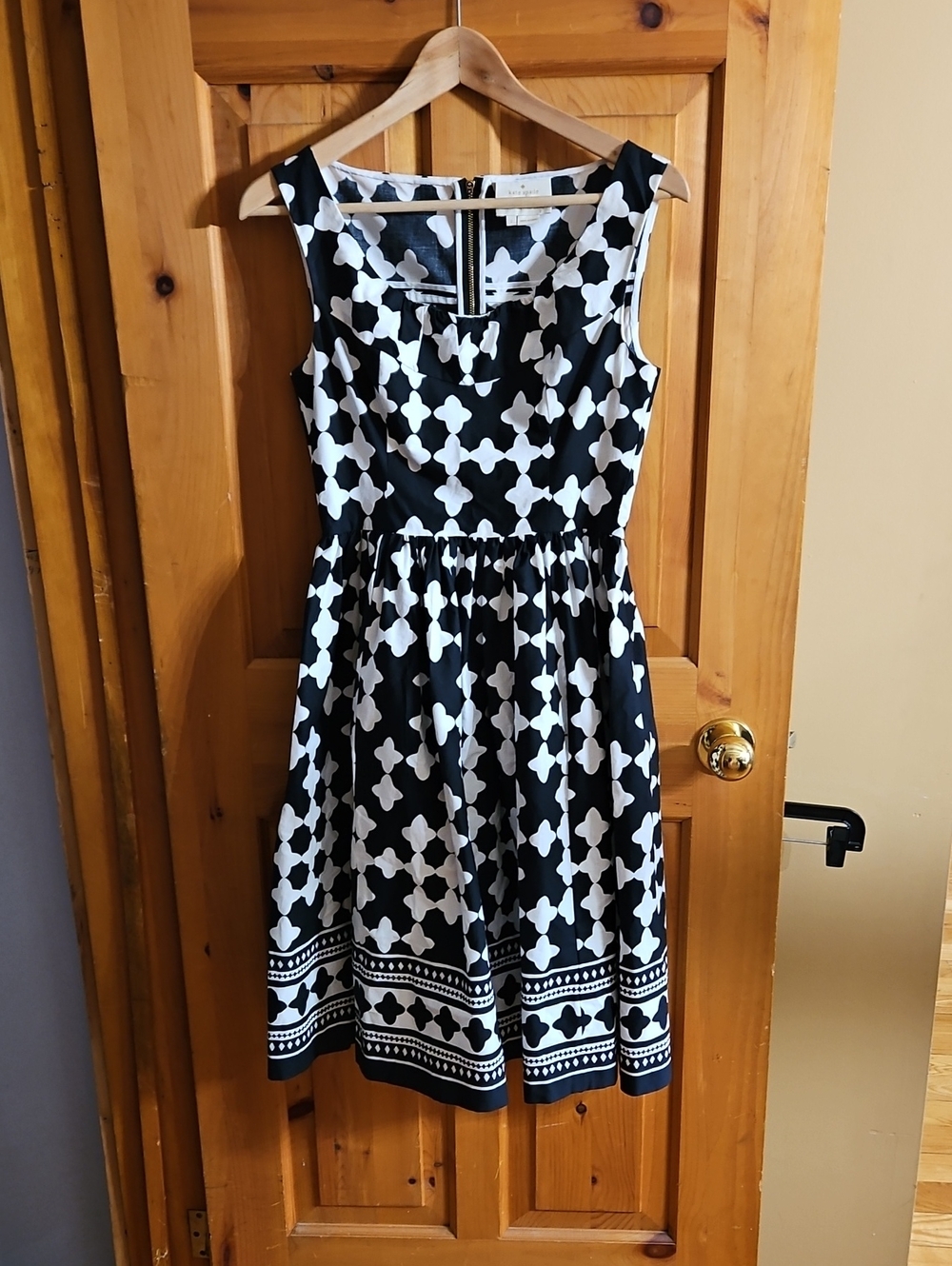 kate spade Black and White Geometric Fit-and-Flare Dress